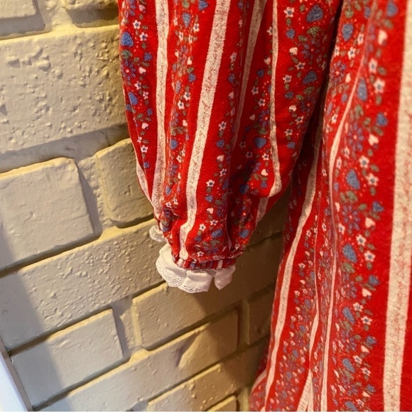 Lanz of Salzburg Red Floral Heart Print Flannel Nightgown Long Medium M Womens - Picture 4 of 10